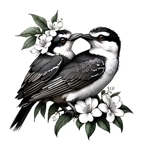 kookaburra and jasmine flowers tattoo design idea