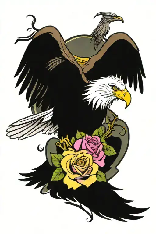 lime green and pink cancer ribbon with yellow rose and bald eagle tattoo design idea