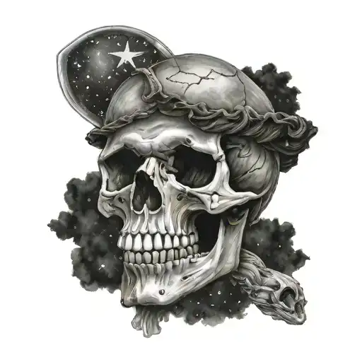 skull sideways in the night sky tattoo design idea