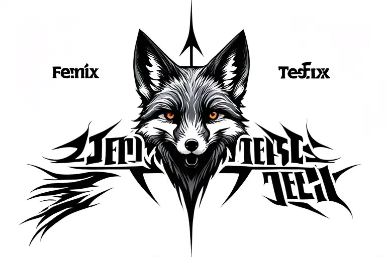 Melanistic Cross Fox. Words 'Fenix Defense Tech' tattoo design idea