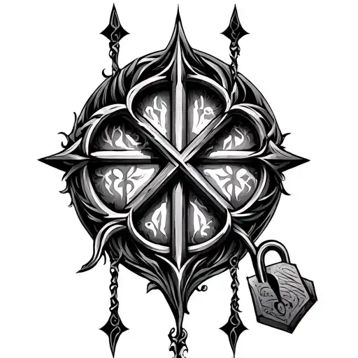 locked holy trinity symbol tattoo design idea