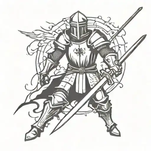 German gothic medieval knight with a sword fighting undead  tattoo design idea