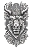 angry boar head wearing a crown with saint michaels sword and wings and a celtic trinity knot background  tattoo design idea
