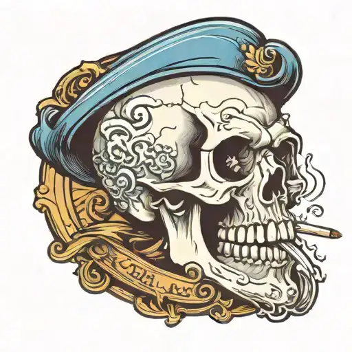 skull smoking a cigarette with the smoke saying "blue collar" tattoo design idea