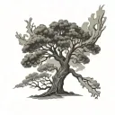 oak tree with Allison carved on trunk tattoo design idea