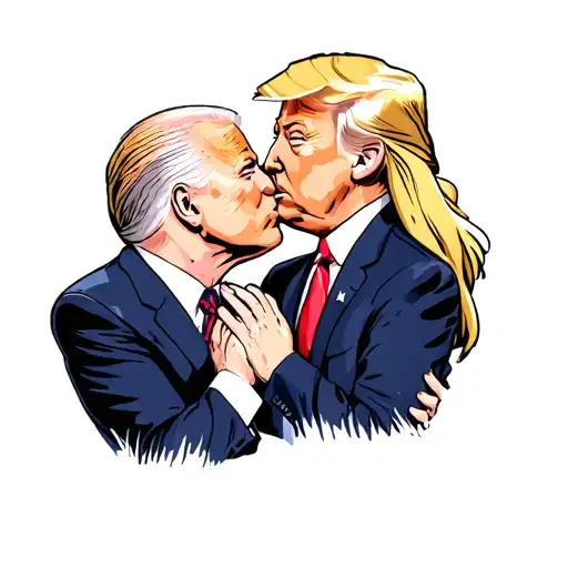 joe Biden as an anime girl kissing trump tattoo design idea