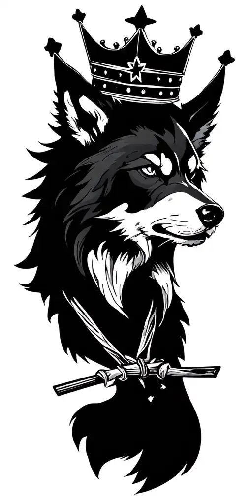 Wolf with a big crown on his shoulder A small karate sketch A small star tattoo design idea