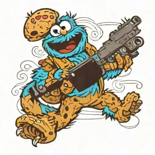 Cookie Monster with gun  tattoo design idea