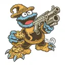 Cookie Monster with gun  tattoo design idea