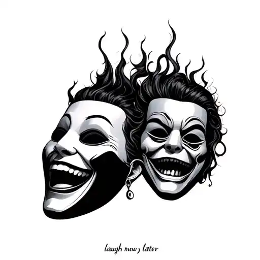 laugh now cry later mask tattoo design idea