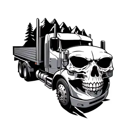 Truck driver skull mountains tattoo design idea