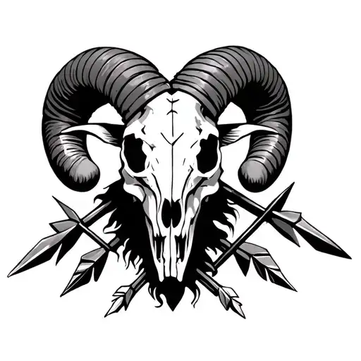 heart arrows ram skull tattoo design idea