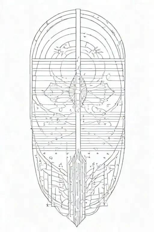 thin lines going vertical down upper arm tattoo design idea