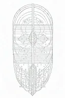 thin lines going vertical down upper arm tattoo design idea