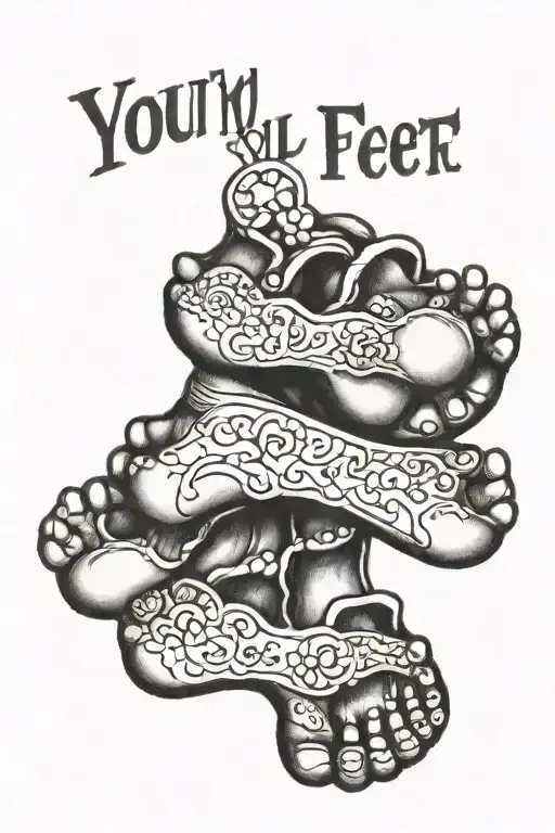 3 babies feet with the words 'you'll never know dear, how much i love you'  tattoo design idea