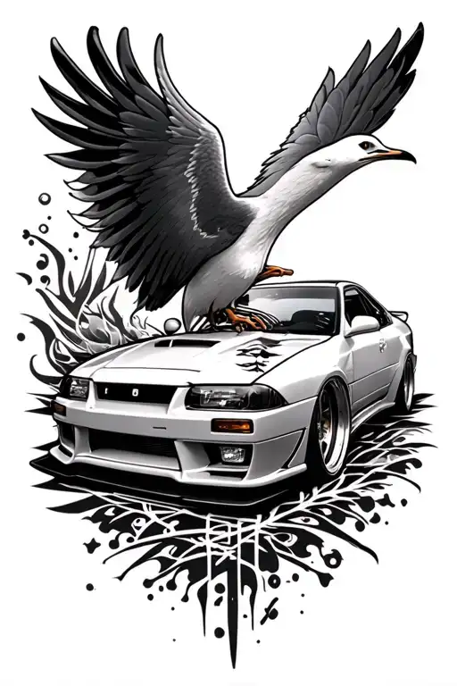 tuner car jdm gull sleeve blackout tattoo design idea