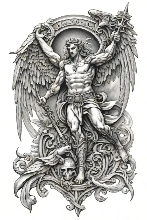 arch angel michael killing lucifer tattoo design idea