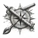 A detailed compass rose with hunting tools as the cardinal directions tattoo design idea