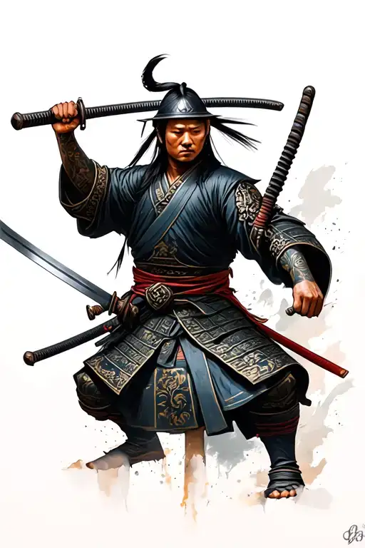 Ronin samurai warrior holding katana tattoo design idea