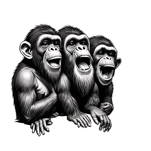 Three wise monkeys, the first opens his mouth with his hands, the second opens his eyes with his hands, de tattoo design idea