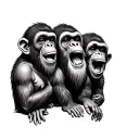 Three wise monkeys, the first opens his mouth with his hands, the second opens his eyes with his hands, de tattoo design idea