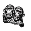 Three wise monkeys, the first opens his mouth with his hands, the second opens his eyes with his hands, de tattoo design idea