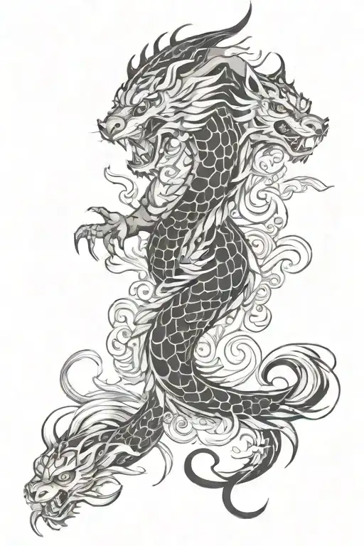 dragon phoenix tiger coo fish and kitsune tattoo design idea