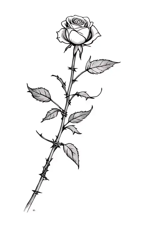 a rose that has barbed wire around the stem wrapped tattoo design idea