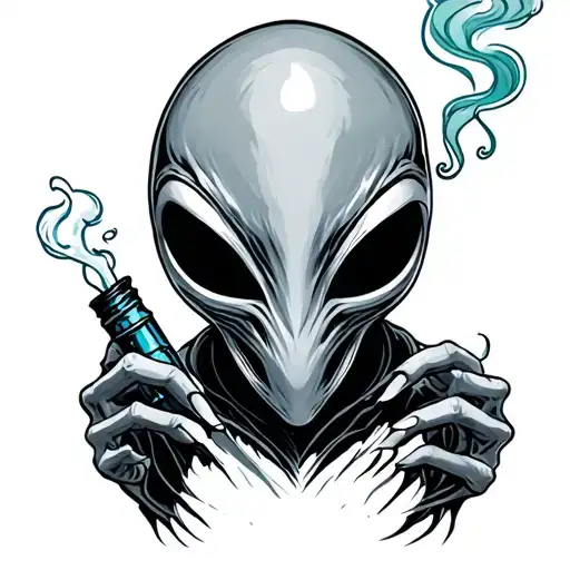 alien smoking tattoo design idea