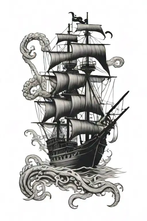 pirate ship with kraken tattoo design idea