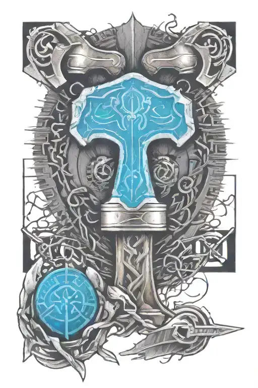 mjolnir hammer ingraved with Runes tattoo design idea