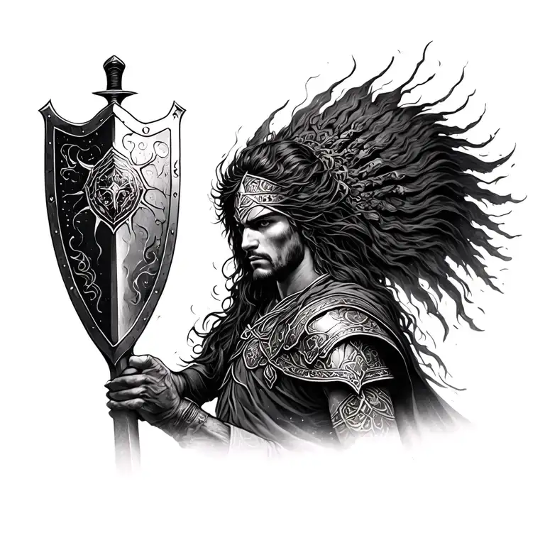 warrior of light sword shield tattoo design idea