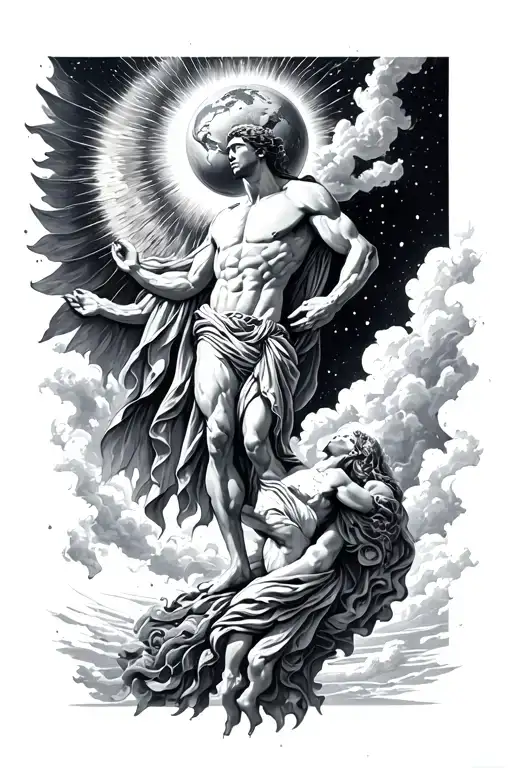 atlas holding the world and icuras falling from the sun tattoo design idea