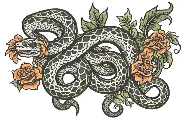 skeletonized snake slithering tattoo design idea