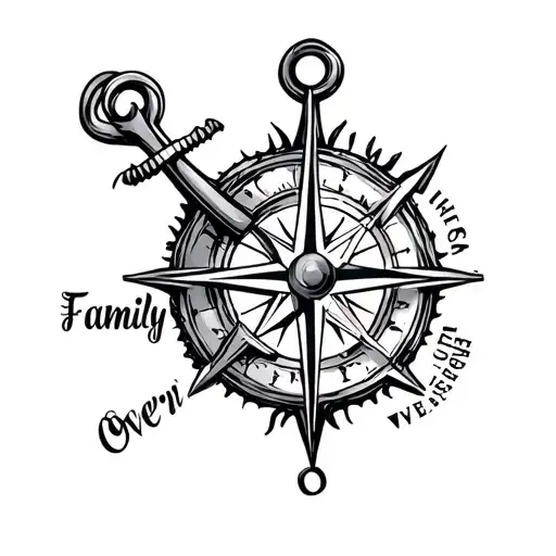 "Family Over Everything" Maritime anchor mixed with a compass surrounded tattoo design idea