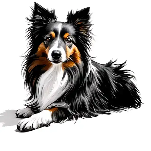 sheltie dog sitting tattoo design idea