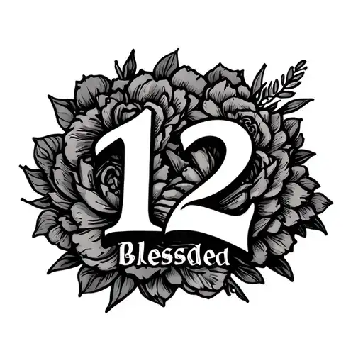 number 12 and word blessed with praying tattoo design idea
