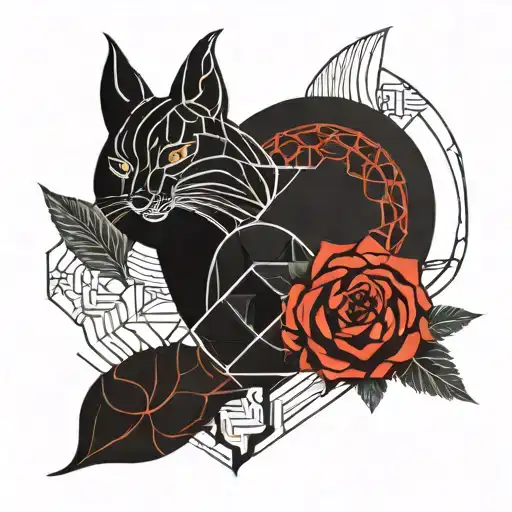 A simplistic tattoo, with fine lines, abstract design, black and white color, different shapes, patch work theme,  tattoo design idea