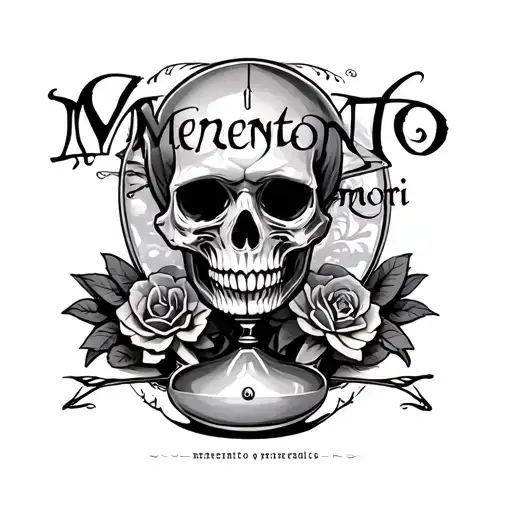 "Memento mori" detailed skull with hour glass tattoo design idea