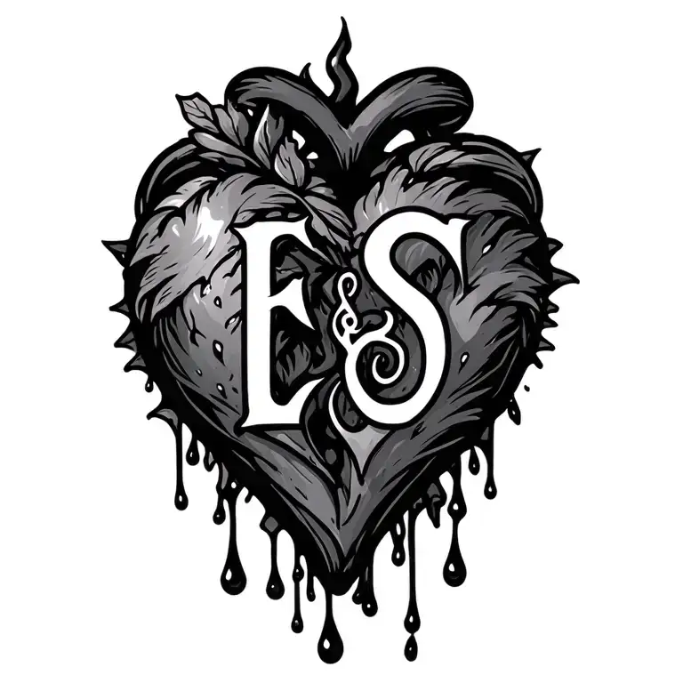 "E and S tear drop below" heart tattoo tattoo design idea