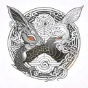 Rabbit and dragon ying yang tattoo design idea