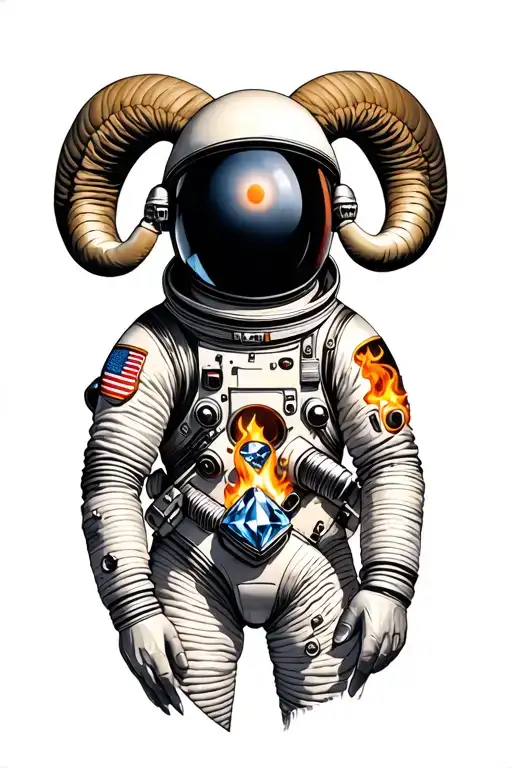 astronaut, Mars, Aries, diamond, fire as a symbol tattoo design idea