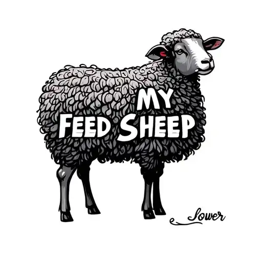 Feed My Sheep words Lower Quad tattoo design idea
