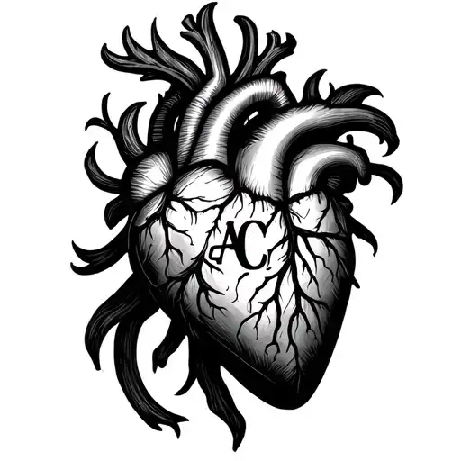 heart with the initials A C H P Lovecraft tattoo design idea
