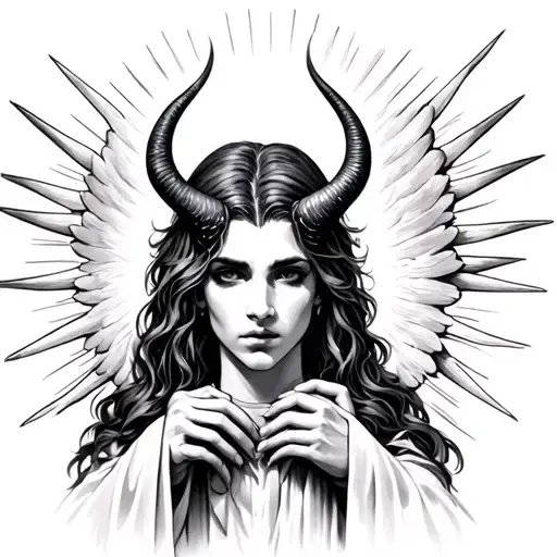devil horns holding a halo tattoo design idea