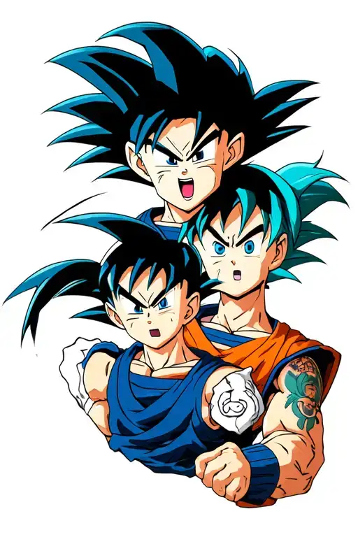 Upper arm dark-themed Dragon Ball Z piece with:	•	Goku, Vegeta and Bulma, all with dark blue hair (so even Goku and Ve tattoo design idea