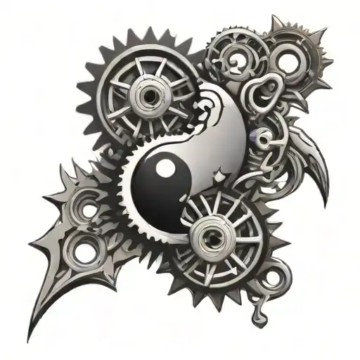 Ying Yang with bike cog and chain around tattoo design idea
