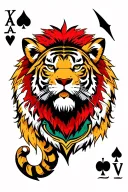a lion, a zulu warrior, a spider, a tiger, ace of spade, dragon, death dealer, AR-15 tattoo design idea