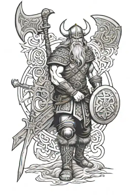 viking, warrior, runes tattoo design idea