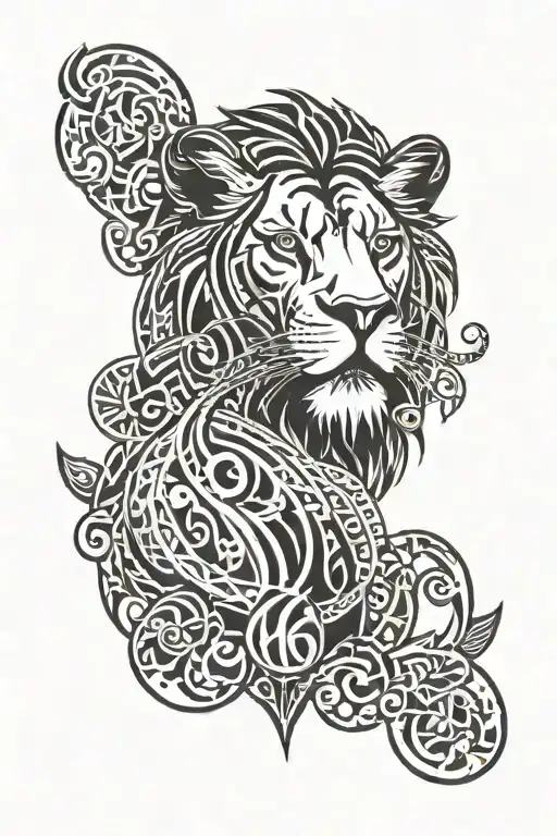 jungle background with a lions face, with the numbers 666 tattoo design idea
